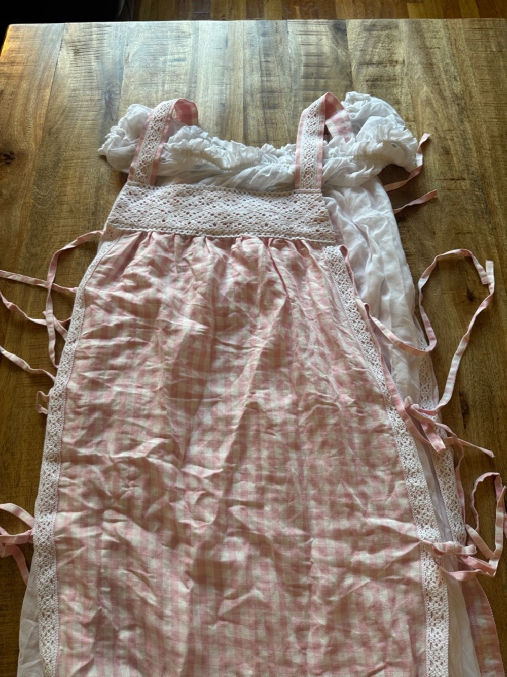 SLEEPER Pink and white check plaid checkered Gingham Lace-Trim babydoll dress - Picture 4 of 8